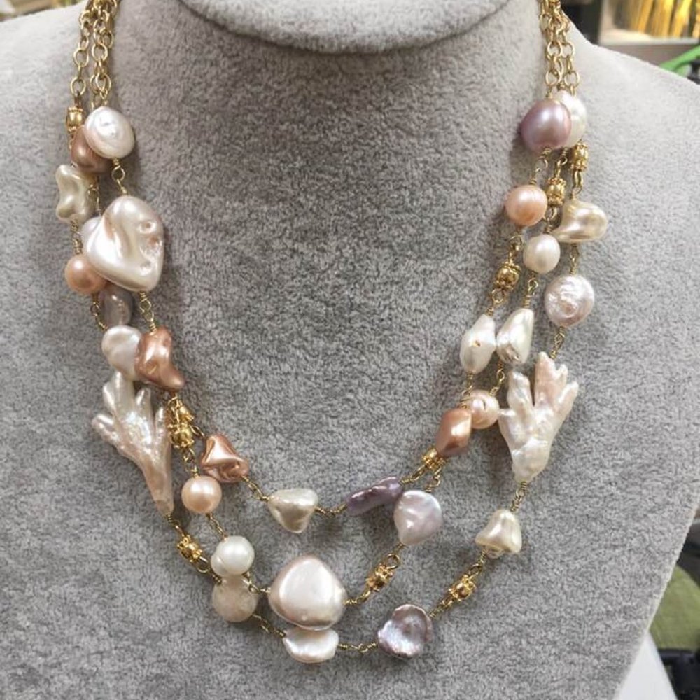 Triple Strand Simulated Pearl Necklace